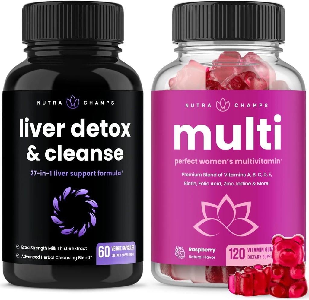 NutraChamps lever rense Detox kapsler og (2 - Pack) kvinders Multivitamin Gummies Bundle