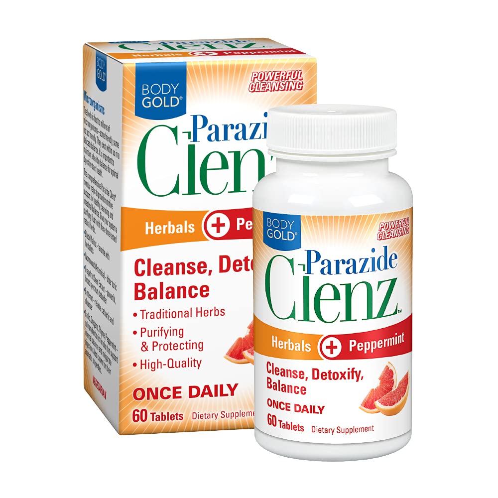 Body Gold Parazide Clenz Herbals & Peppermint Yester124; Intestinal Cleanse & Detox w / Black Walnut & Mere Mester124; 30 Serv, 60 tabletter