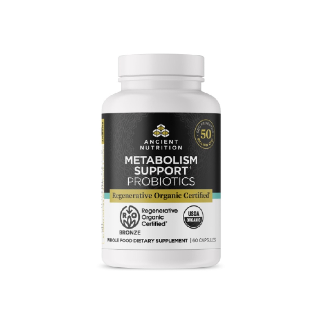 Ancient Nutrition Regenerative Organic Certified Probiotika til Metabolisme Support, sund fordøjelse og immunsystem Funktionssupport, 50 Millioner CFU * Per Servering, 60 Tæl