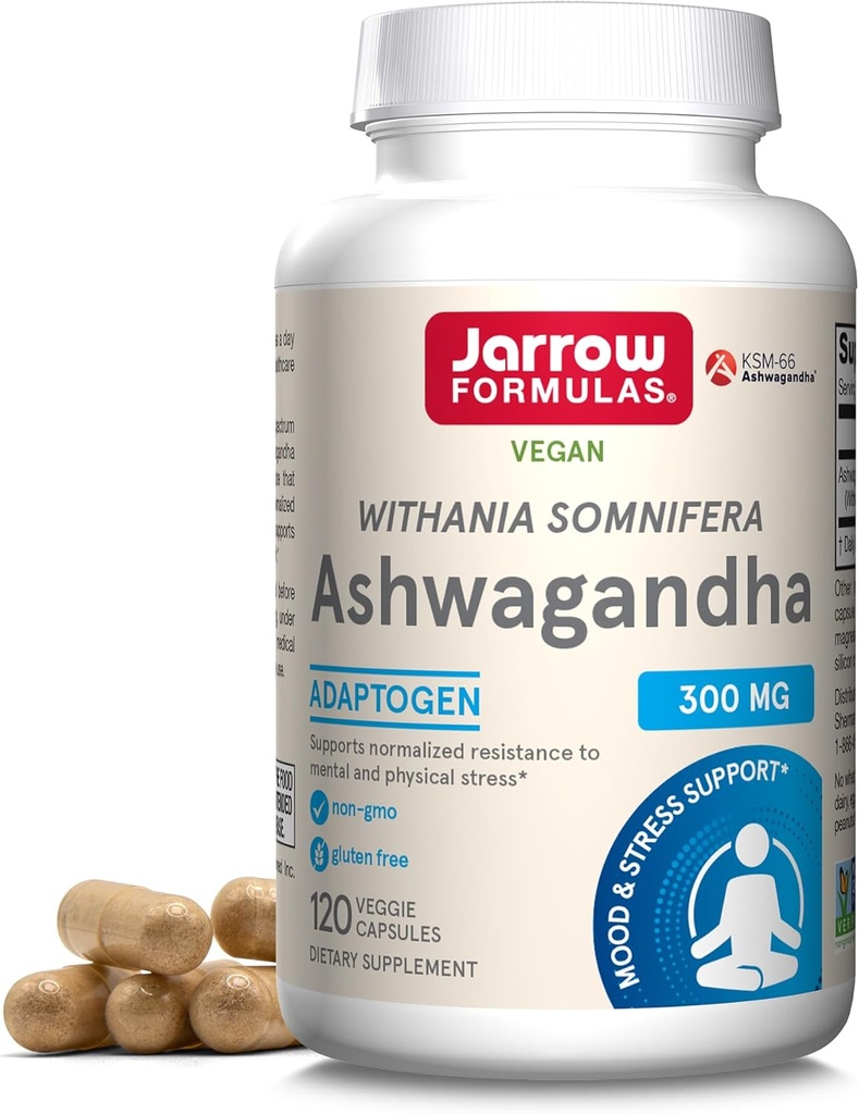 Jarrow Formulas ® Ashwagandha kapsler, 300 mg tillæg understøtter normaliseret resistens over for mental og fysisk stress, 120 Veggie kapsler, 60 dages forsyning
