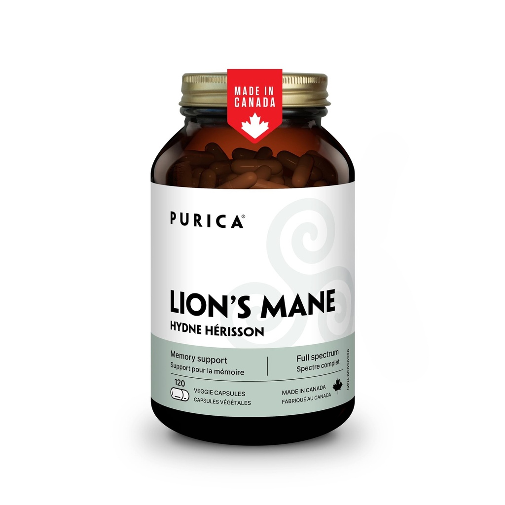 PURICA - Lions Mane Mikronised Mushrooms, 120 Veganske Kapsler 60- Day Supply - Promoves Cognitive Health - Non-GMO og Gluten- Free - Fokus og hukommelse support - Brain Health og forbedre fordøjelsen