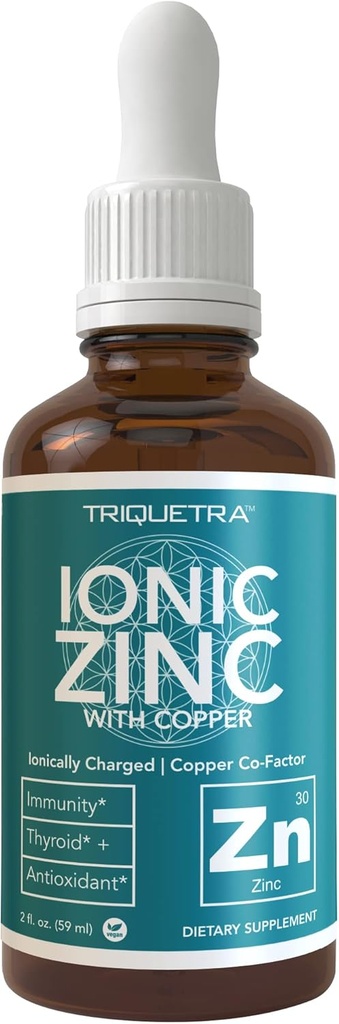 Ionic Zink Plus kobber flydende koncentrat 240 Servere, glasflaske, Vegan - Balanceret forhold af zink kobber - Understøtter Immunitet, Brain Thyroid (2 oz.)