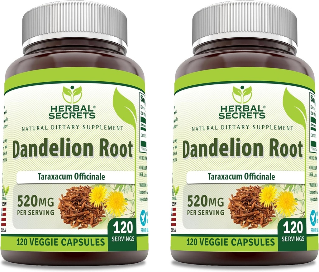 Herbal Secrets Mælkebøtte Root 520 mg Veggie Kapsler Supplement 124; Non- GMO Note 124; Gluten Free