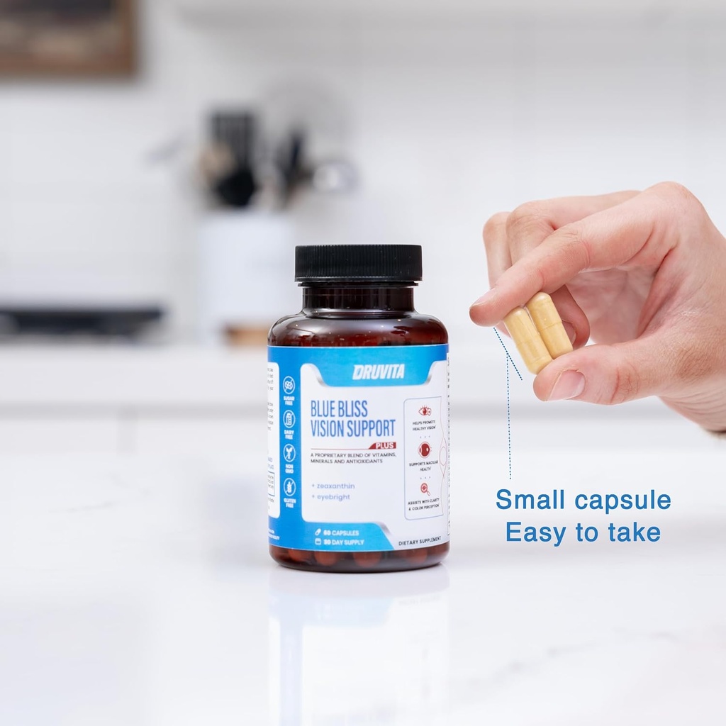 Blue Bliss Vision Support - Eye Vitamin med Lutein, Biotin, Bilberry og Zeaxanthin - Vitamin supplement til Vision Sundhed og konservering for voksne seniorer 60 Veggie kapsler 30 dages forsyning