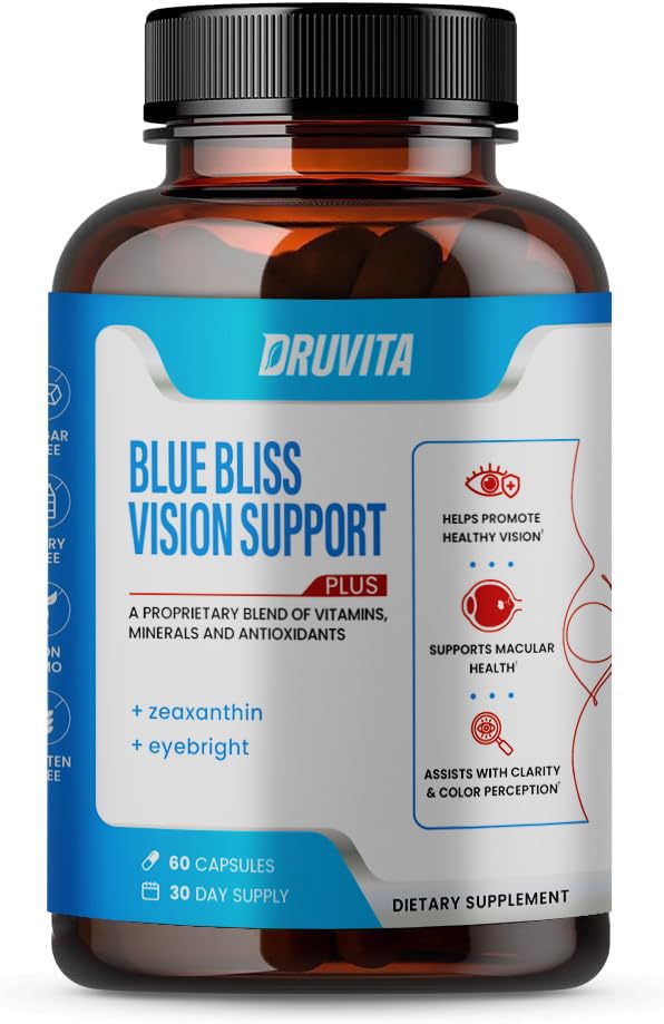Blue Bliss Vision Support - Eye Vitamin med Lutein, Biotin, Bilberry og Zeaxanthin - Vitamin supplement til Vision Sundhed og konservering for voksne seniorer 60 Veggie kapsler 30 dages forsyning
