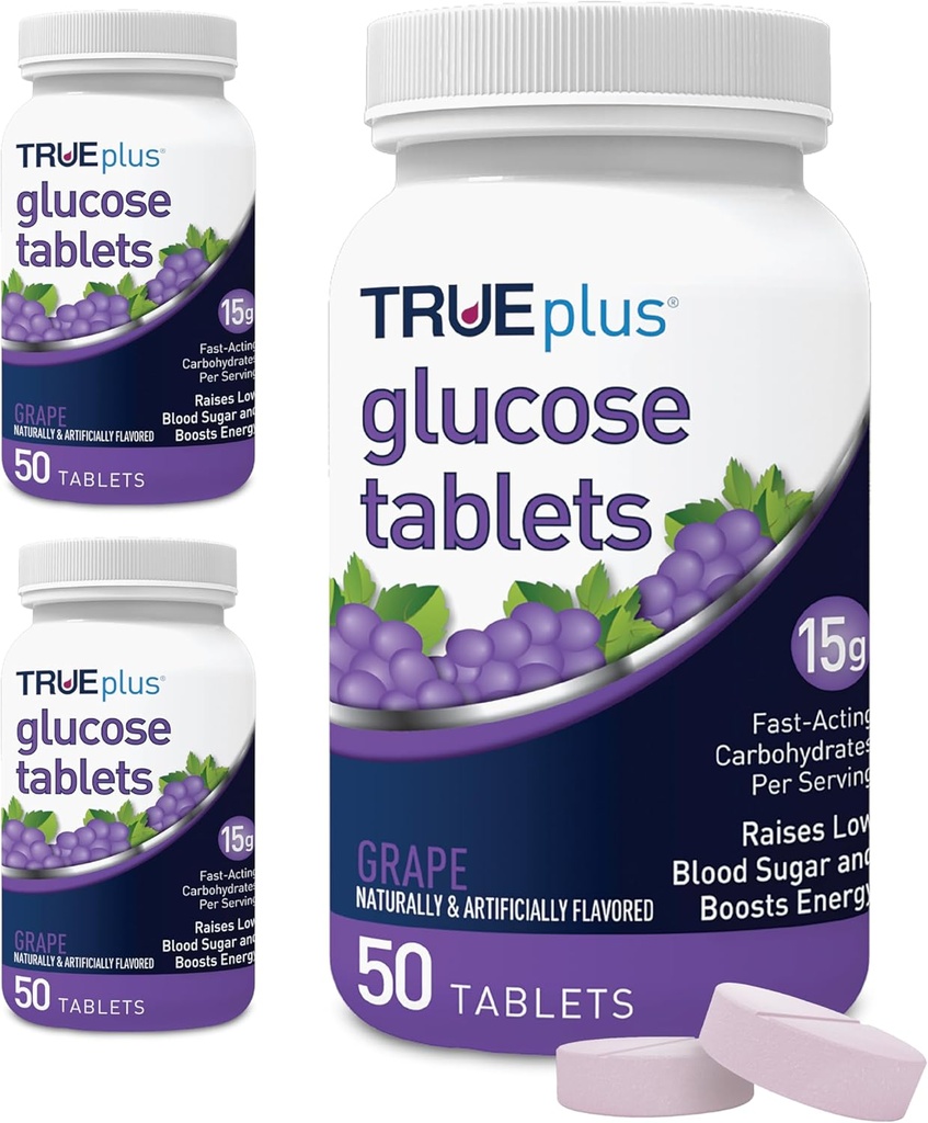 TRUEplus ® Glucose Tablets, Grape Flavor - 50ct Flaske - 3 stk.
