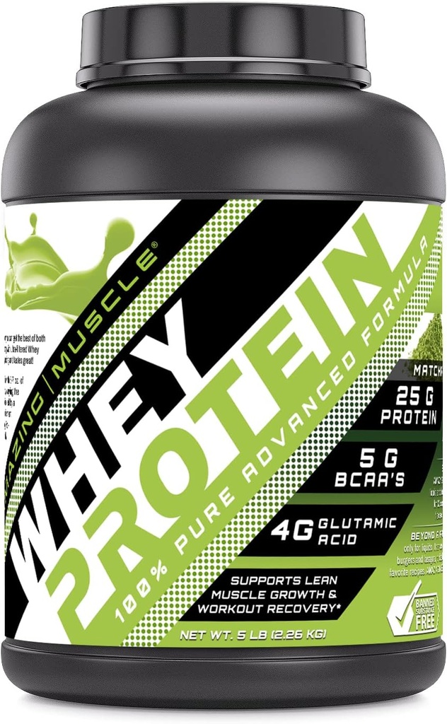 Amazing Muscle 100% Whey Protein Powder * Avanceret formel med Whey Protein Isolere som en primær ingredient sammen med Ultra Filtreret Whey Protein Koncentrat (Japansk Matcha, 5 Lb)
