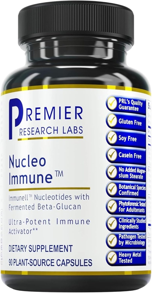 Premier Research Labs Nucleo immun - Beta glucan kosttilskud, Beta glucaner, Phytochemicals, Prickly Pære, Fiber, immunforsvar - 90 kapsler