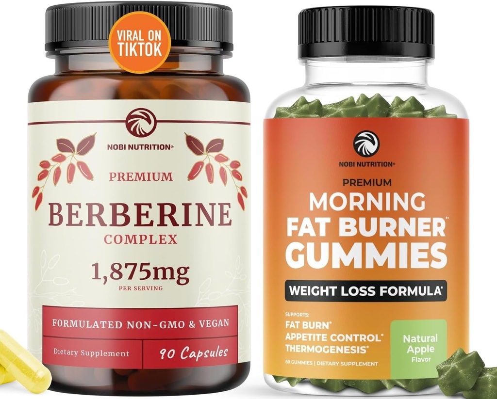 Berberine Complex Supplement og Burn Gummies Mea124; Full Weight Loss Support med Green Tea & Bitter Melon Mea124; Appetite Suppressant, Belly Fat Reducer, og Thermogen Support Measures 124; 1 Måned Supply