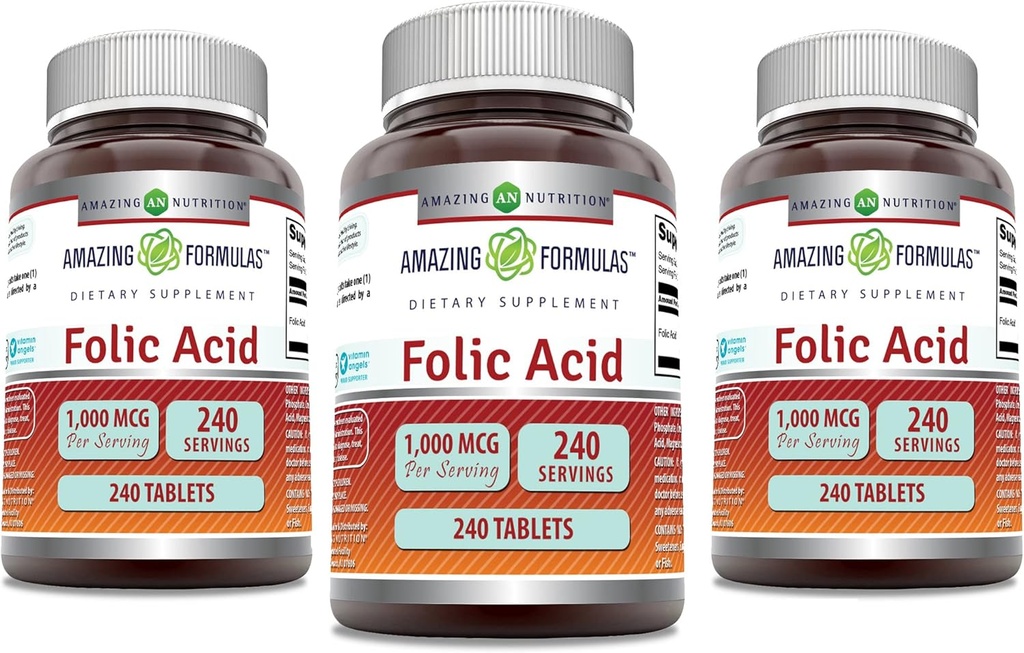Amazing formulas folinsyre 1000 mcg (1 mg) Tabletter Supplement 124; Vitamin B9 Beeg 124; Non- Gluten Free