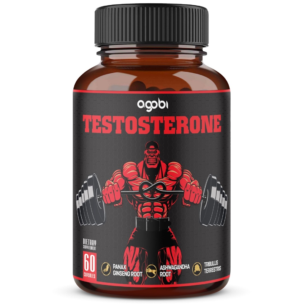 agobi Testosteron supplement til mænd - 11 urter - Ashwagandha, Tribulus, Ginseng & mere - 60 kapsler til 1 måned