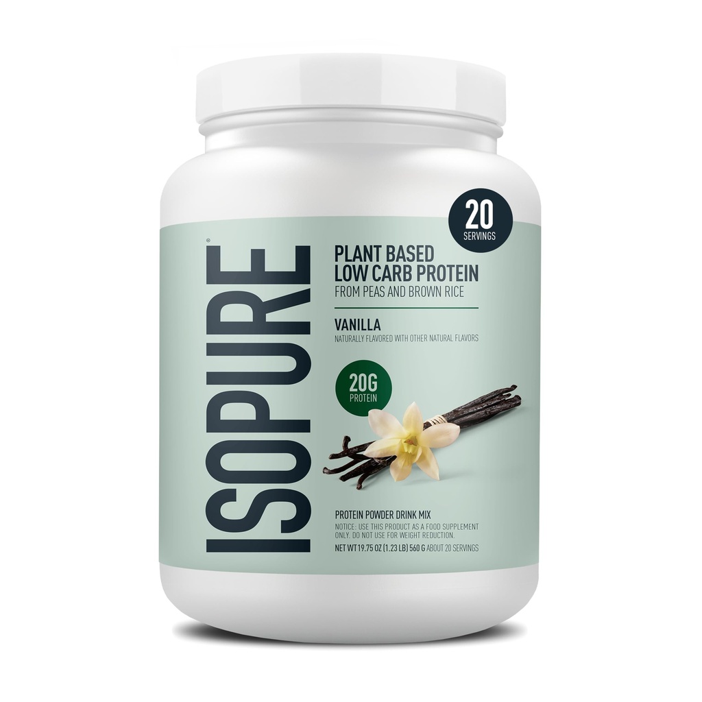 Isopure Plant- baseret protein pulver, Lactose fri, Gluten fri, Med jern, Vanilla, 20g Plant Protein Per Servering, 1,23 Lbs, 20 Servere