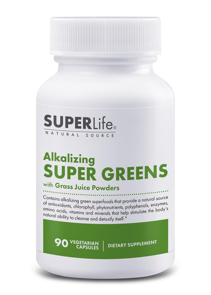100% Økologisk Alkaliserende Super Green - Superfood w / Alfalfa, Barley & Hvedegræs, Matcha & Chlorella - Natural Source of Phytonutrients & Chlorophyll; fremmer pH Body Balance & Detox; 124; 90 Kapsler