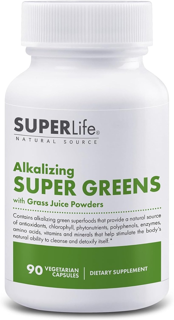 100% Økologisk Alkaliserende Super Green - Superfood w / Alfalfa, Barley & Hvedegræs, Matcha & Chlorella - Natural Source of Phytonutrients & Chlorophyll; fremmer pH Body Balance & Detox; 124; 90 Kapsler