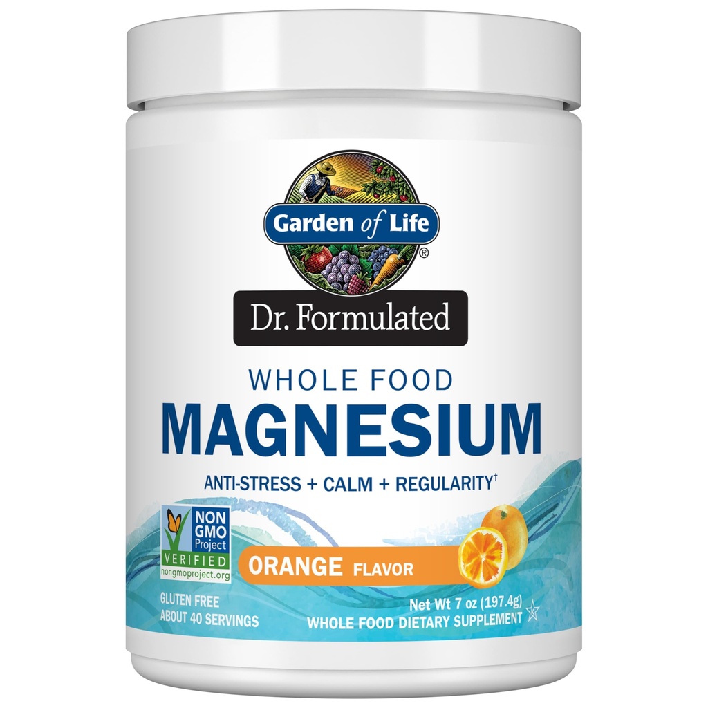 Livets have Dr. Formuleret hele fødevarer Magnesium 197.4g Pulver - Orange, Chelated, Non- GMO, Vegan, Kosher, Gluten & Sukker Free Supplement med Probiotika - Bedste for Anti- Stress, Ro & Regularitet