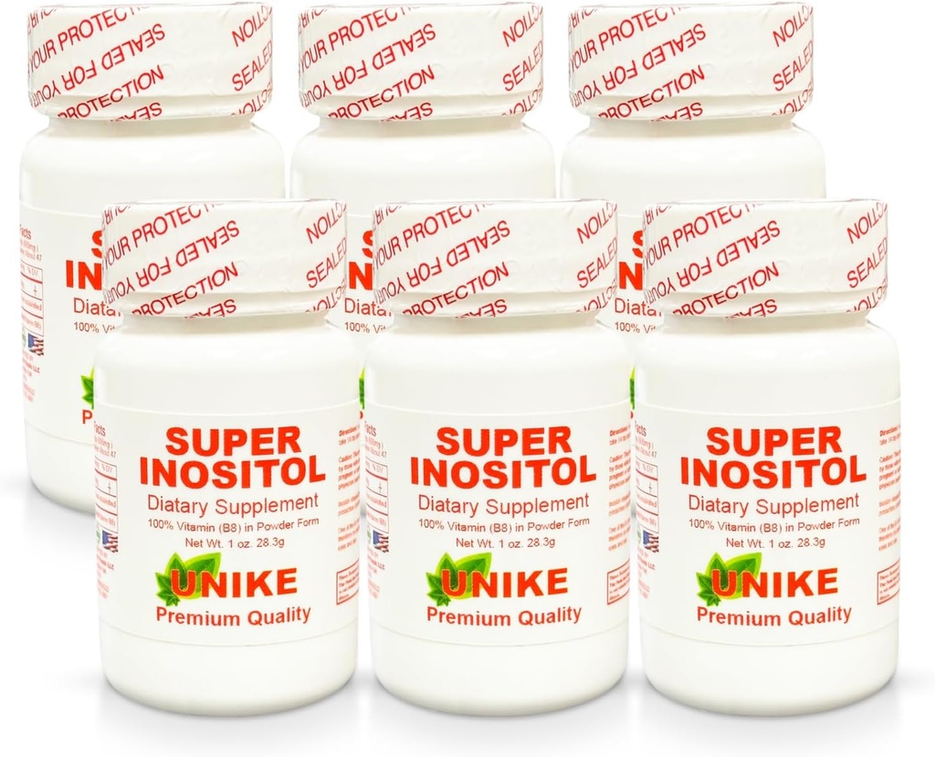 Super Inositol Kosttilskud 124; Inositol (vitamin B8) Pulver til Hormonal Balance, Fertilitet og Ovarium Support 124; Gluten Free, Vegan 1 Oz (Pack of 6)