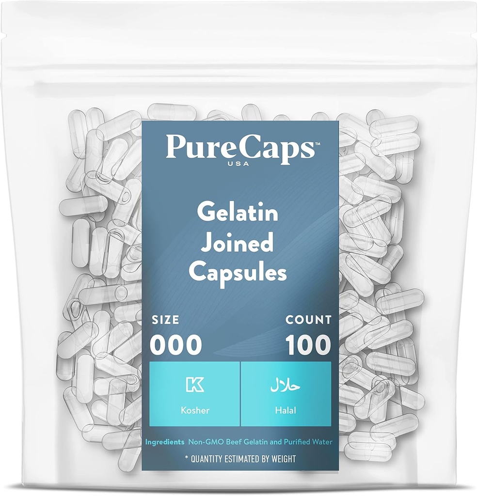 PureCaps USA - Tomme Gelatine Pille Kapsler Størrelse 000 Beeg 124; 100 Forenede Pills • 124; Clear • 124; Non- GMO Certificeret • 124; SLS, Gluten, Konserveringsfri
