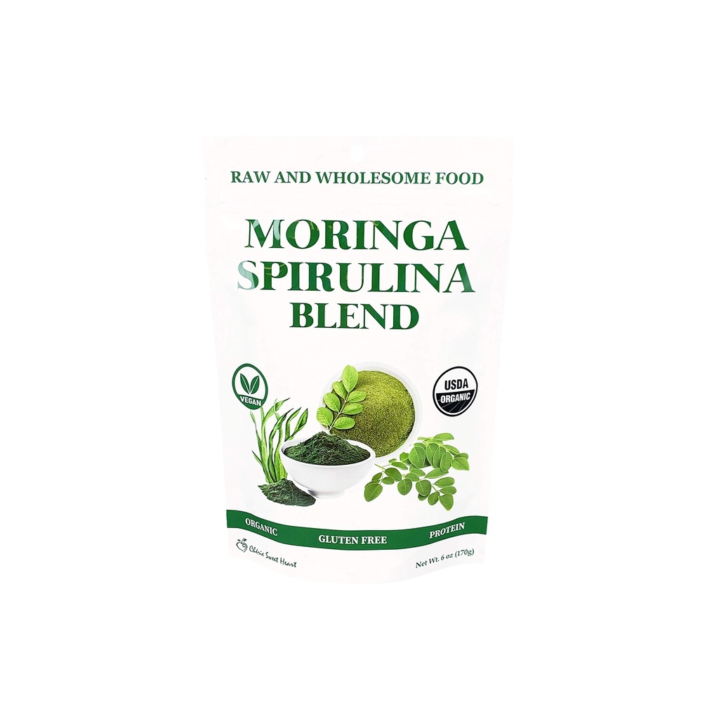 Chérie Sweet Heart Organic Moringa & Spirulina Superfood Blend, 6 oz - USDA Organic, Non- GMO, Vegan, Gluten- Free Supergreens Powder for Energy, Detox & Daily Wellness