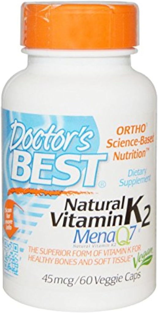 Lægens bedste naturlige vitamin K2 Mk- 7 med Menaq7 45 Mcg 60 Veg Caps