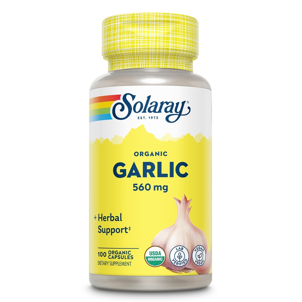 Solaray Økologisk hvidløg piller - 560 mg Hvidløg Kosttilskud til hjerte sundhedsstøtte - USDA Økologiske hvidløg kapsler - Vegan - 60-Day Money- Tilbage Garanti - 100 Servere, 100 VegCaps