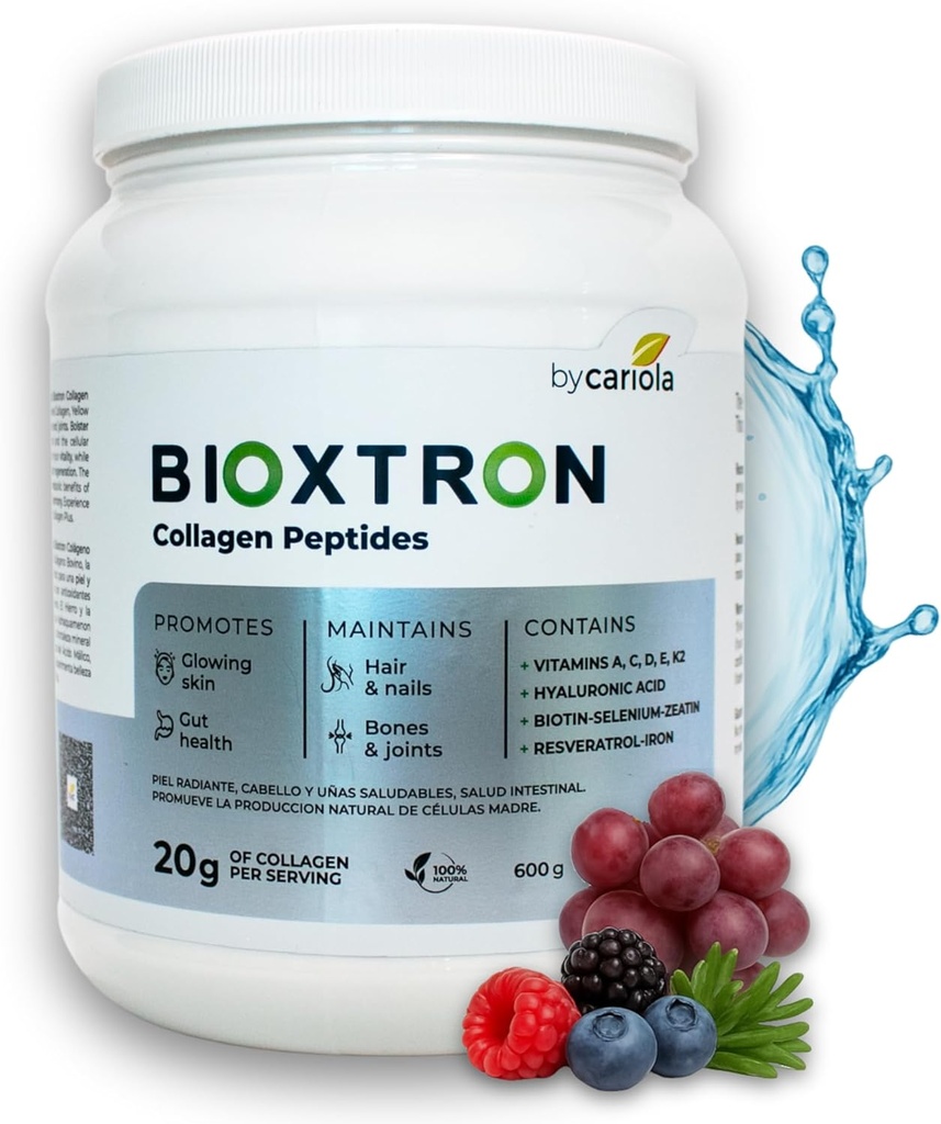 Bioxtron Collagen Peptider Powder - Unflavored, Type I Bovine med Stem Cell Fornyelse til hår, Nail, Hud, Gut, Bone & fælles sundhedsstøtte - Hyaluronsyre, Protein, Biotin - 600g (30 Servere)