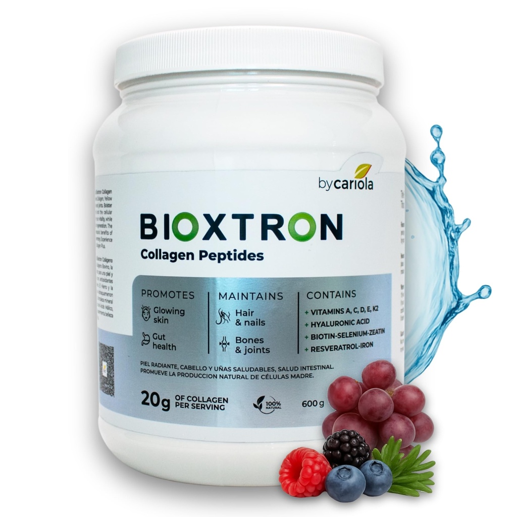 Bioxtron Collagen Peptider Powder - Unflavored, Type I Bovine med Stem Cell Fornyelse til hår, Nail, Hud, Gut, Bone & fælles sundhedsstøtte - Hyaluronsyre, Protein, Biotin - 600g (30 Servere)