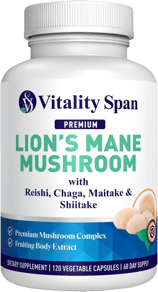 Lions Mane Support Capsules - Svampe Uddrag: Chaga, Maitake, Reishi & Shiitake Mushrooms