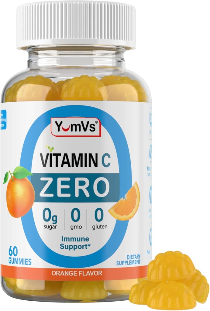 Yum- Vs - Zero Sugar Vitamin C Gummier for voksne & Børn - 250 mg VIT C Immunstøtte Gummy Vitaminer - Sukker Free Chewable C Gummy Supplement - High Potence Vegetar C Boost (60)