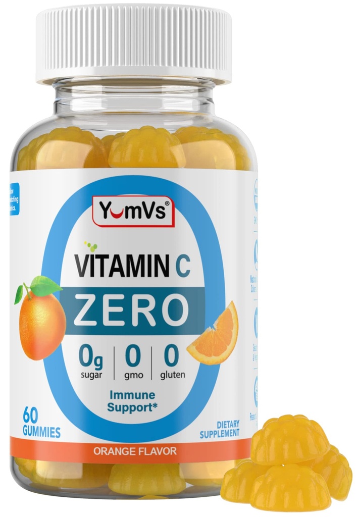 Yum- Vs - Zero Sugar Vitamin C Gummier for voksne & Børn - 250 mg VIT C Immunstøtte Gummy Vitaminer - Sukker Free Chewable C Gummy Supplement - High Potence Vegetar C Boost (60)