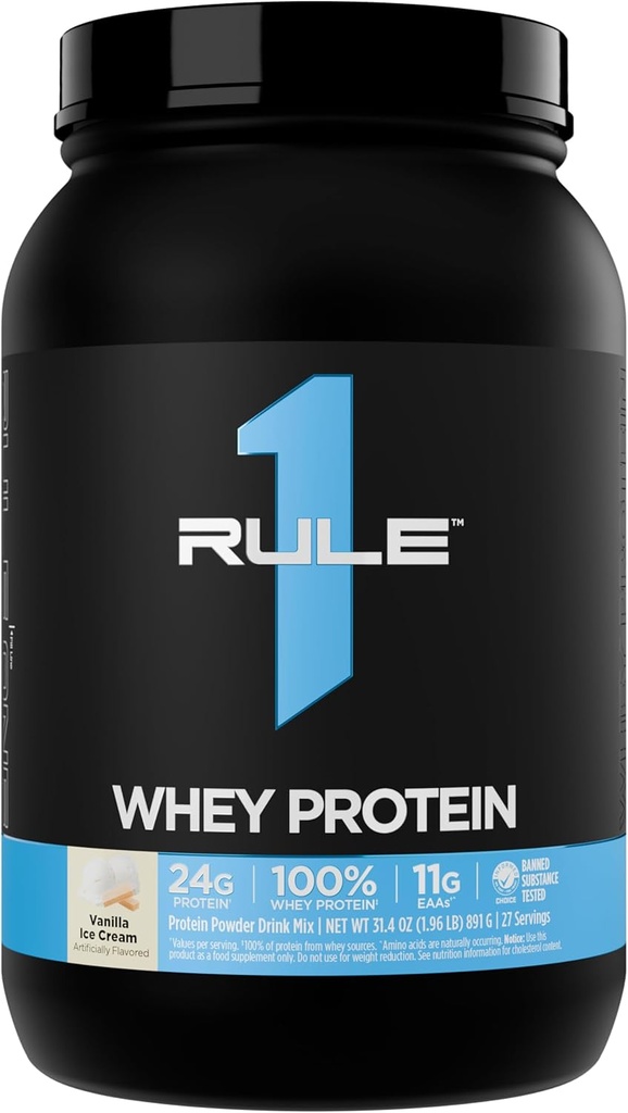 Rule 1 Whey Protein – 24g Fast-Acting Protein from All-Whey Sources with Naturally Occurring EAAs & BCAAs for Workout Recovery or Anytime Use (2 Pounds*, Vanilla Ice Cream)