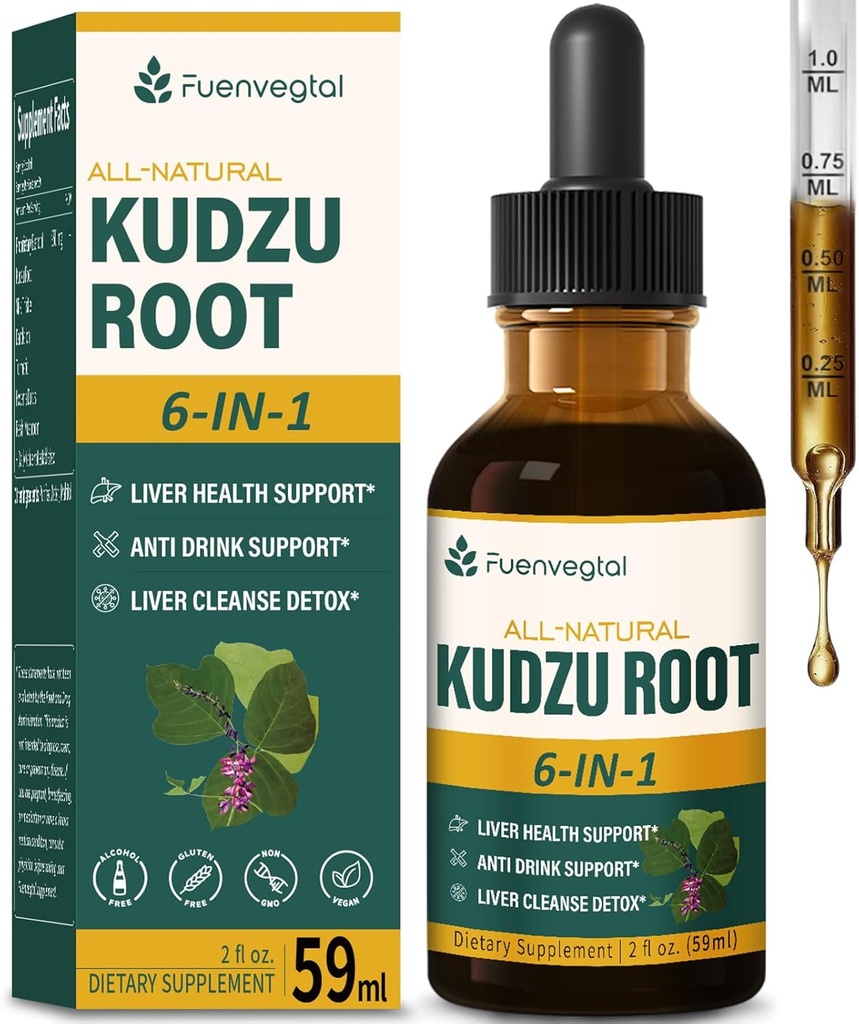 Kudzu Root Extract Drops til leverstøtte, High Absorption Formel Supplement med mælk tidsel, gurkemeje, og Hovenia Dulcis. 2 oz