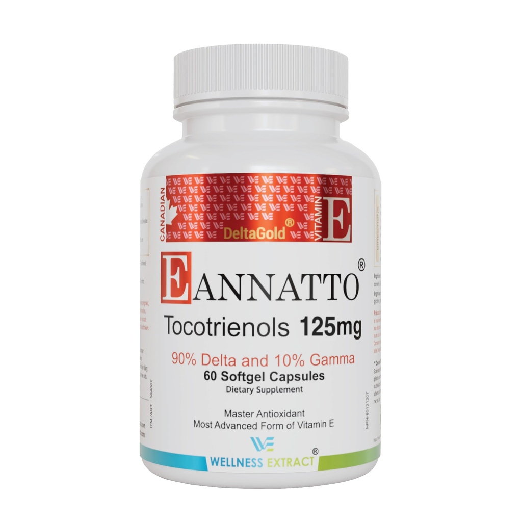 WELLENess EXSTT Eannatto Tocotrienols E-vitamin Kocopherol Free, Non-GMO, Gluten Free & Antioxidant (125MG 60 Softgel)