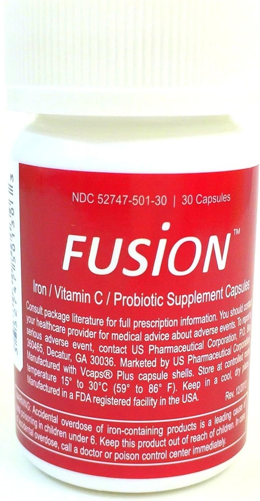 Fusion Iron Supplement - 65 mg Ferrofumarat - 65 mg polysaccharid Iron Complex boosted af Patenteret Probiotika og C-vitamin