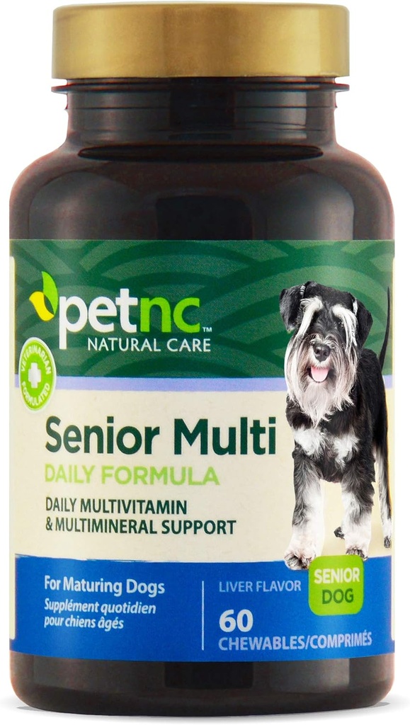 Petnc Natural Care Senior Multi Chewables (60 Greve), Daily Dog Multivitamin & Multimineral Support, Inkluderer zink, Magnesium, Jern & Mere, Understøtter samlet sundhed, For Gamle Hunde, Lever Flavor