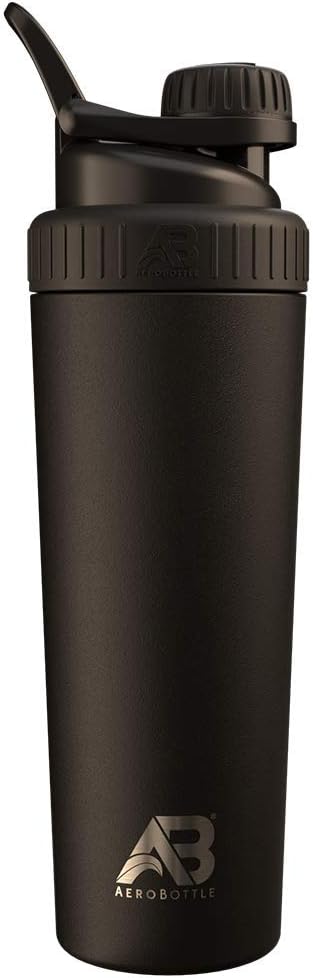 AeroBottle Cryo Shaker Cup, Isoleret rustfrit stål vandflaske og Protein Shaker, blander protein og før træning med turbulent blanding teknologi, ingen blending Ball eller Wisk, 26oz, Black Ice