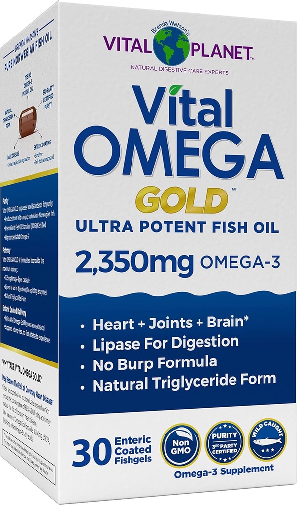 Vital Planet - Vital Omega Ultra Potent Wild fanget Omega 3 Fiskeolie tillæg med 23500 mg af høj potens Omega 3 Fedtsyretilskud EPA og DHA til at støtte hjerne og hjerte sundhed 30 Softgels