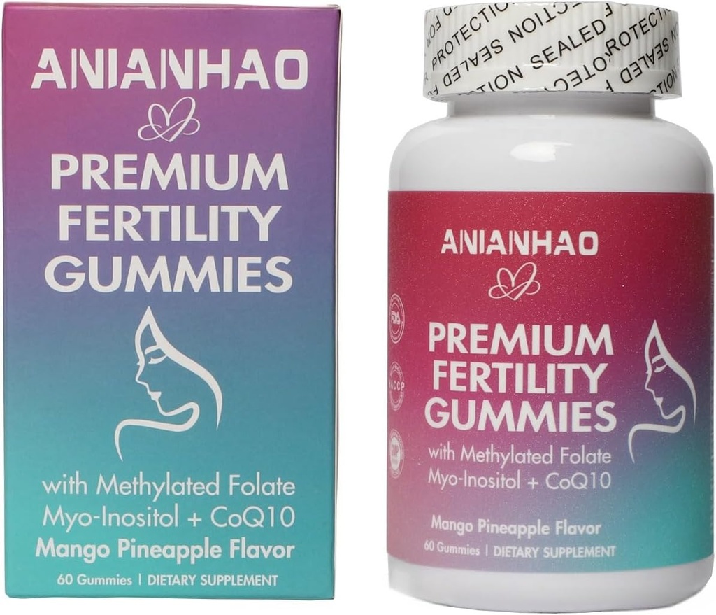 Premium Fertility Gummies for Women, Premium Feminin Balance Gummies, med Inositol, CoQ10, Folat og Vitaminer, Support Hormone Balance, Ovulation / menstruationscyklus, 1 Måned Supply