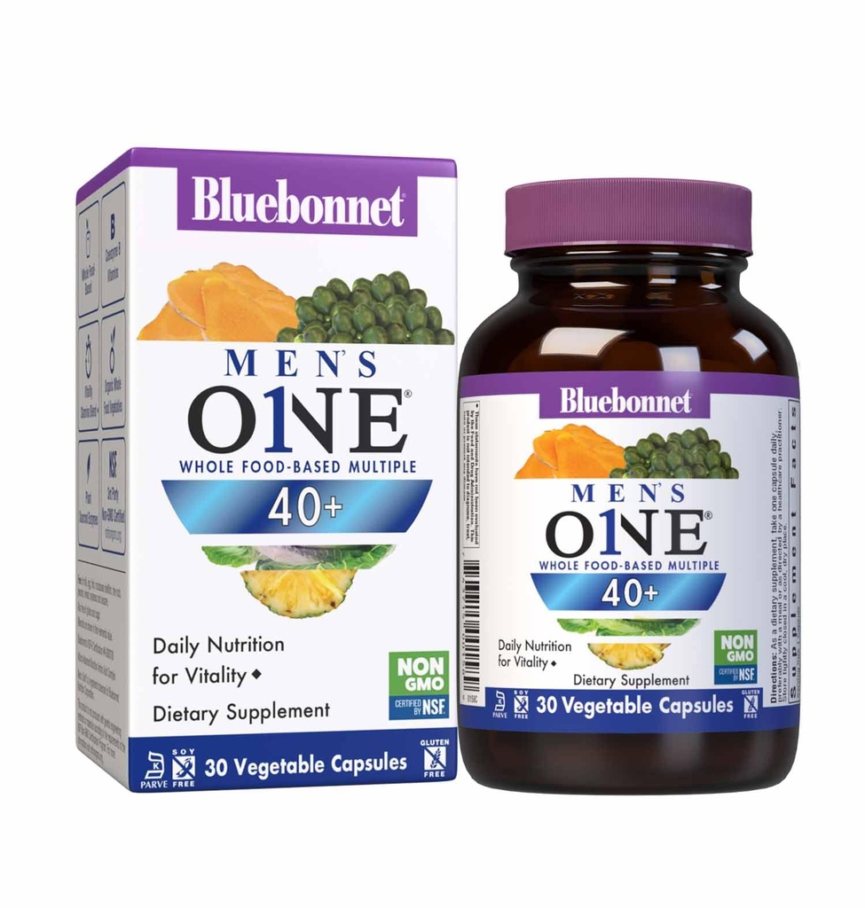 BlueBonnet Nutrition Herre 'ONE 40 + Hele Food- baseret Flere, Mænd Multivitamin til mænd 40 +, Soy- Free, Non- GMO, Gluten Free, Kosher, 30 Vegetabilske kapsler, 30 Servering