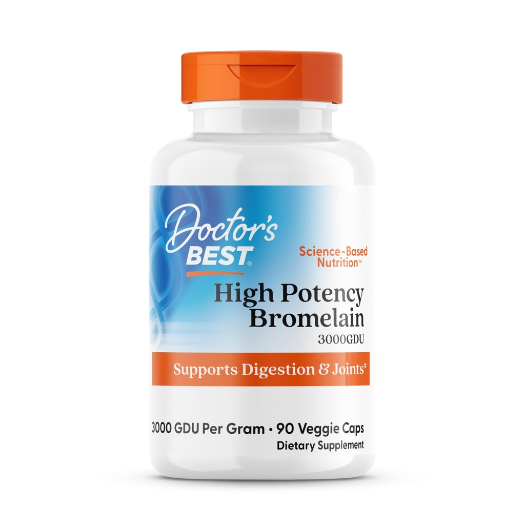 Doctor 's Best 3000 GDU Bromelain Proteolytiske fordøjelsesenzymer Kosttilskud, understøtter sund fordøjelse, fælles sundhed, næringsstofabsorption, 500 mg, Capsule, 90 Greve (pakke med 1)