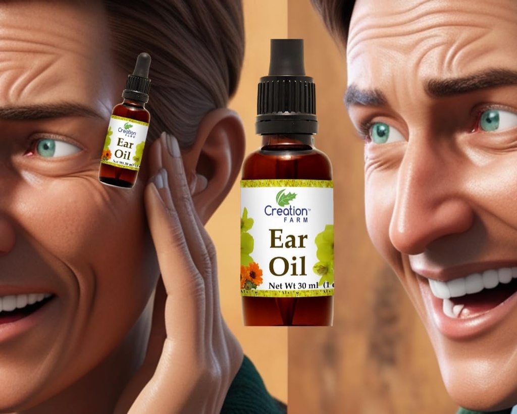 Skabelse Farm Ear Oil Drops med Mullein, Calendula, St Johns Wort, All Natural Herbal Relief for Earwax Removal, Earache Lindrende, Itchy Irriteret, Clogged eller tørre ører Made i USA