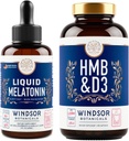 WINDSOR BOTANICALS HMB med vitamin D3 supplement og flydende Melatonin 3 mg - træning og inddrivelse bundle
