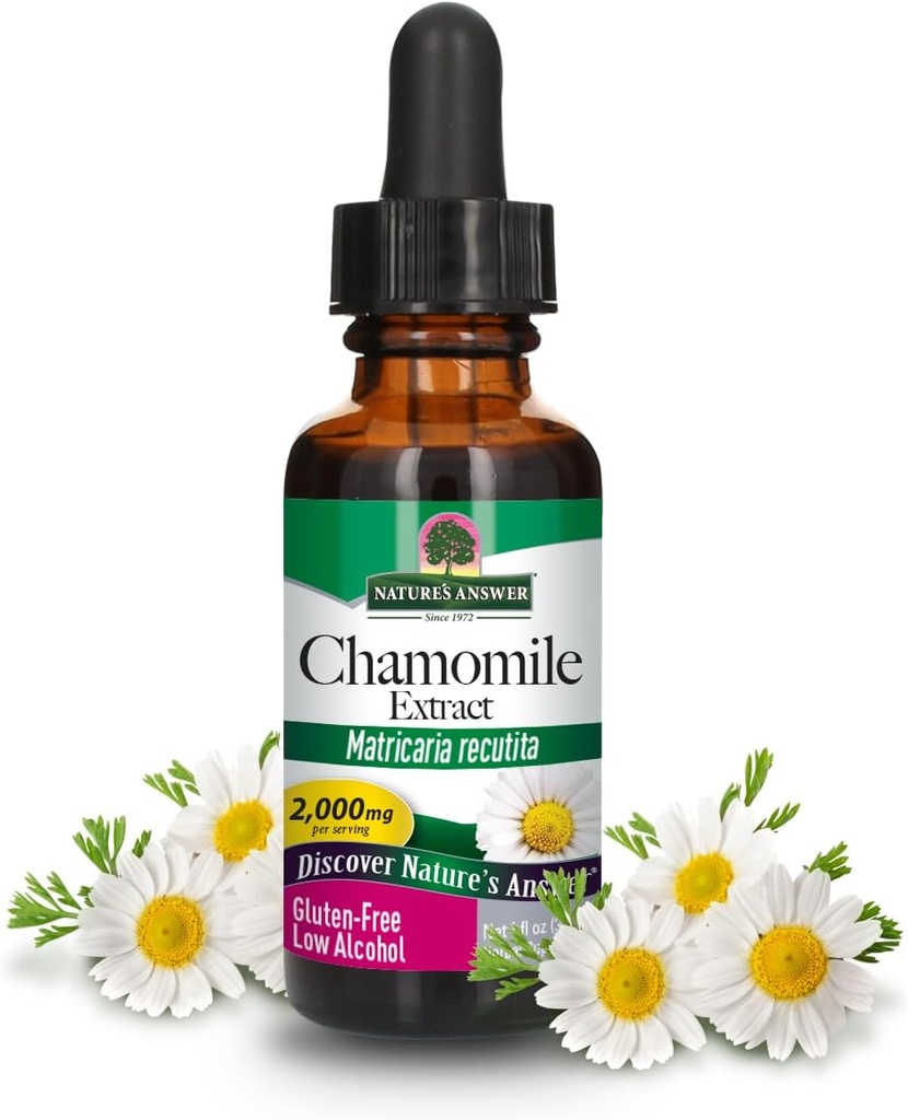 Naturens svar Kamille Blomst med organisme- Alkohol 2000mg 1oz Extract Shut 124; Mood Support Shut 124; fordøjelsesstøtte Bund 124; Gluten- fri, Non- GMO, Vegan, Ingen Kunstig Artificielle Artiskostfibre eller Konserveringsmidler Blad 124; Enkelt greve