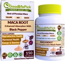Peruvian Maca Root Kapsler med sort peber 150 ct. Premium Gul Maca Red Maca & Black Red Maca Kraftfuld 10: 1 Alle Type Maca Udtrækker alle naturlige non-GMO Vegan ingen ris pulver ingen stearate ingen silikone