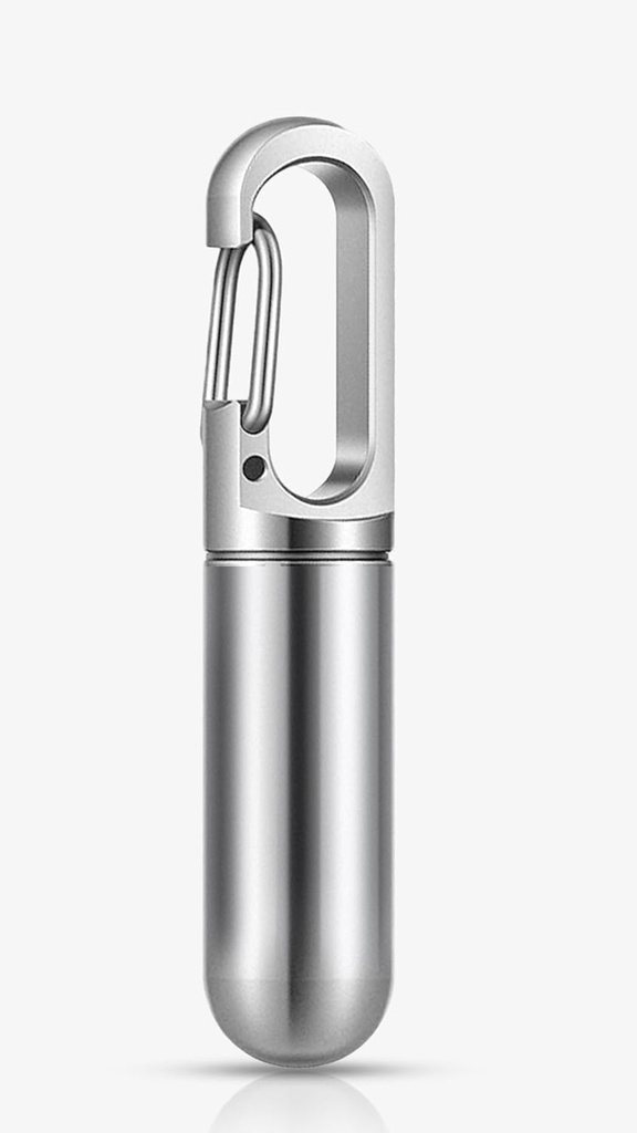 Keychain Pill Holder - Lille Pill Container med Carabiner - Rustfrit stål Metal Pill Case, Bærbar Pill Case til pung, rygsæk, Keyring Vandtæt rejse Pill Container til medicin