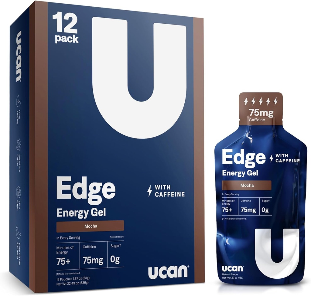 UCAN Edge Energy Gel Shots, Mocha + koffein (12, 2 Ounce Packets) til løb, træning, træning, Fitness, Cykling, Crossfit Budd124; Sugar- Free, Vegan, & Keto Friendly Energy