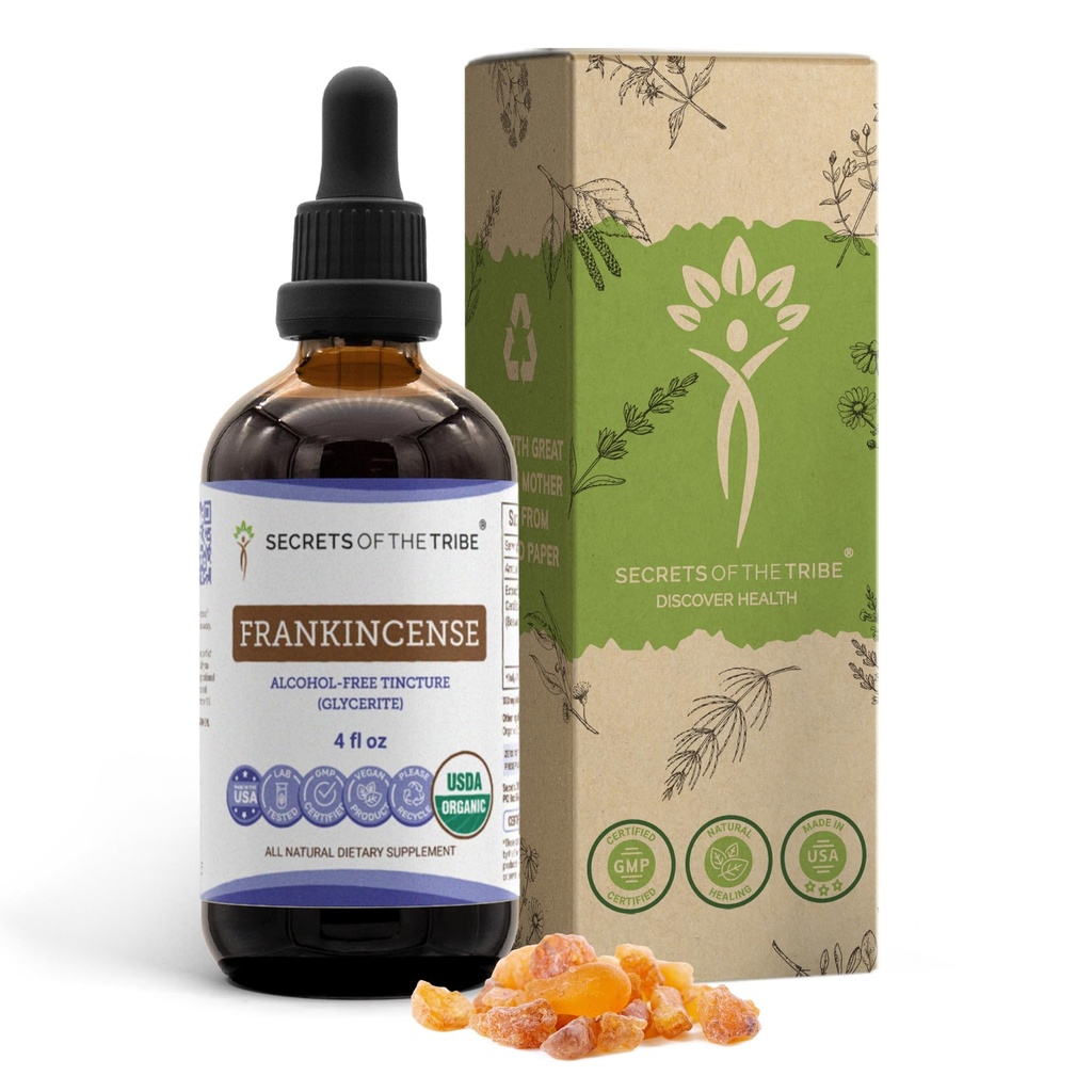 Secrets of the Tribe Frankincense Alcohol- Free Liquid Extract, USDA Organic Frankincense (Boswellia Resin) Tincture Supplement (4 FL OZ)