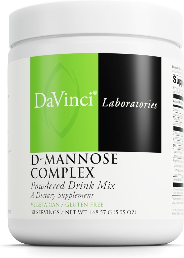 DAVINCI Labs D- Mannose Complex - Powder Drink Mix understøtter immunsystemet & Urinary Tract Health * - Brege Health Aid med Calcium, Cranberry Juice Powder & Prebiotic Fiber * - 30 Serveringer (168,57 g)