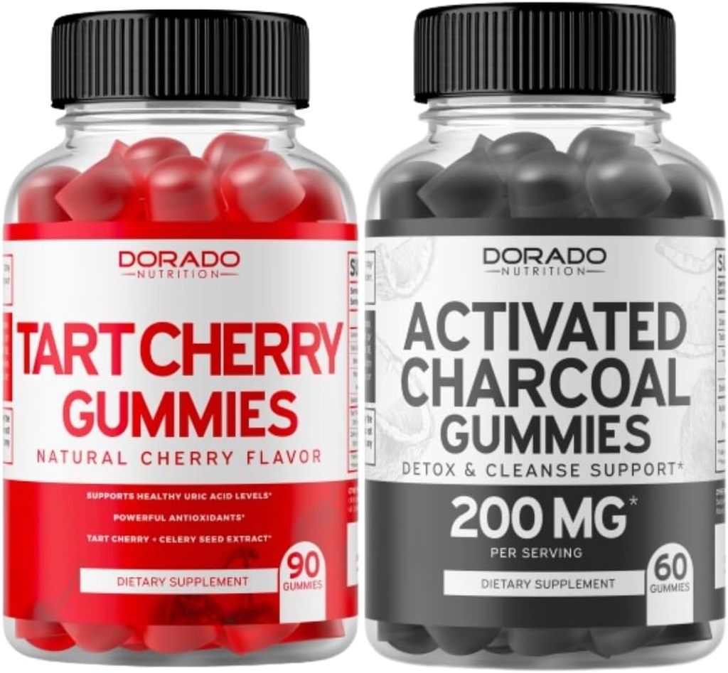 Tart Cherry (90 Gummies) Urisyre niveau støtte Kraftig antioxidant med Selleri frø og aktiverede Charcoal (60 Gummies) Sund Detox & Rense - Formuleret fra Organic Coconut Shells - USA Made