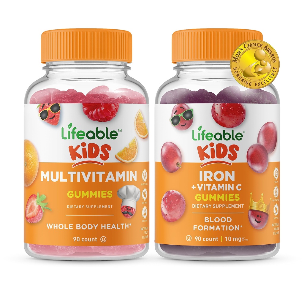 Livbare Multivitamin Kids + Iron & C-vitamin Kids, Gummies Bundle - Great Tasting, Vitamin Supplement, Gluten Free, GMO Free, Chewable Gummy