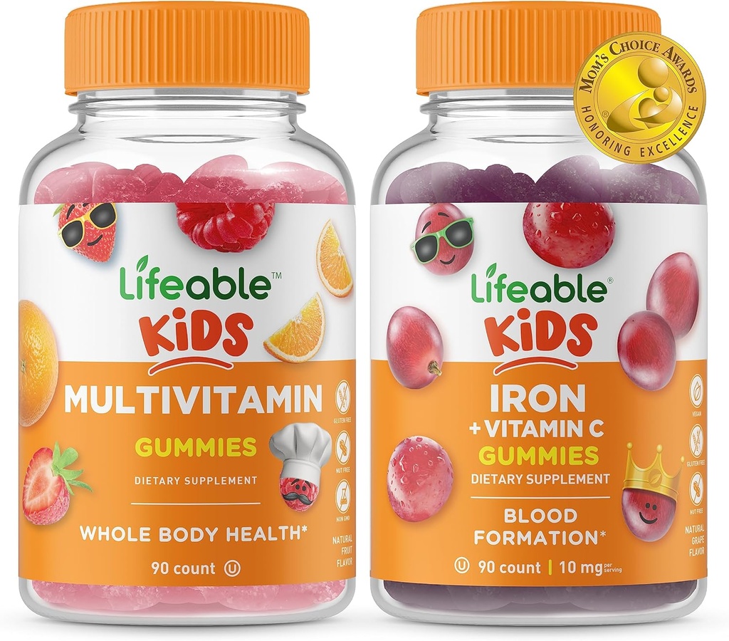 Livbare Multivitamin Kids + Iron & C-vitamin Kids, Gummies Bundle - Great Tasting, Vitamin Supplement, Gluten Free, GMO Free, Chewable Gummy